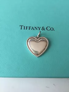 Tiffany & Co. Silver Breaded Bead Border Solid Heart Charm Pendant POUCH - Picture 1 of 5