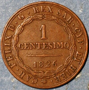 1826 P Italian States SARDINIA Centesimo Carlo Felice KM# 125.1 - Picture 1 of 2