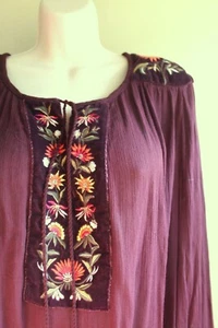 Boho Chic Shirt Womens 3X Plus Rayon Madder Embroidered Floral St Johns Bay - Picture 1 of 6