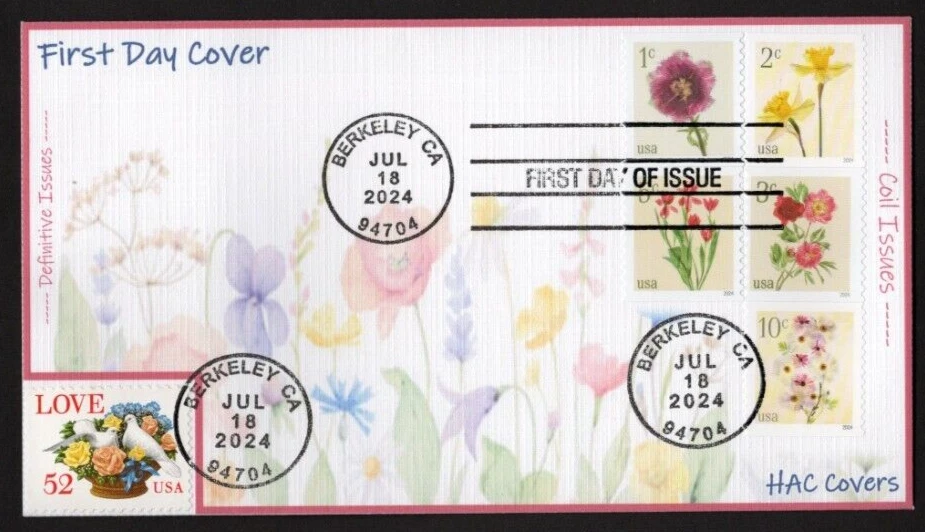 Definitivos adicionales de flores de franqueo - SC# 5902-5906, problemas de bobina Foto 1 de 1