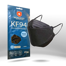 10/50/100 BLACK KF94 Disposable Face Masks 4 Layers Filters 95%+ PFE & BFE KN95
