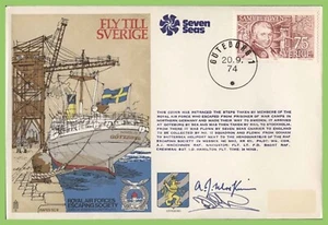 GB 1974 RAF Flight Cover Wessex Helicopter Flogen Göteborg Cancel Signed - Bild 1 von 1