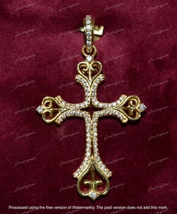 Diamond 2Ct Round Cut Lab Created Women's Cross Pendant 14K Yellow Gold Plated - Picture 1 of 7