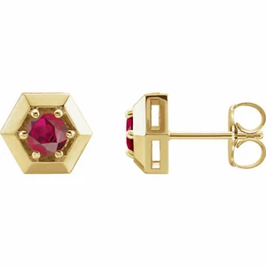 Chatham® Lab-Created Ruby Geometric Earrings In 14K Yellow Gold - Picture 1 of 2