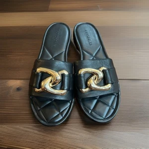 Aerosoles Big Chain Women's Size 8M Black Leather Slide Slipper Sandal Shoes - Picture 1 of 8