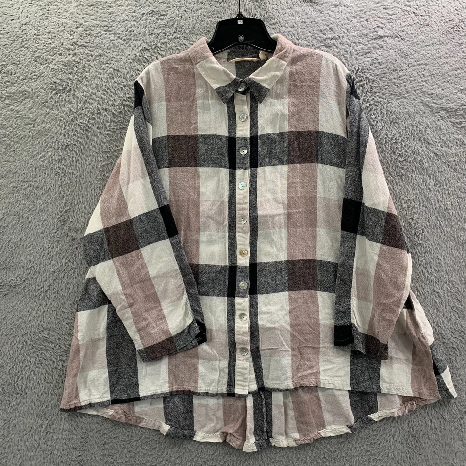 МЯГКОЕ окружение рубашка женщин 3 X блузка на пуговицах верхний клетку черный белый - Изображение 1 из 4