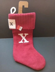 NEU Weihnachtsstrumpf Wondershop Monogramm Anfangsbuchstabe X Zopfmuster rot 19" - Bild 1 von 2