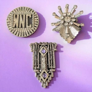 Vintage Art Deco Rhinestone Monogram Antique Brooch Pins Set Of 3 - Picture 1 of 6