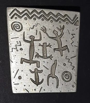 URBAN FETISHES PETROGLYPHS? MOTIF PEWTER BROOCH/PIN 2 - Image 1 of 3
