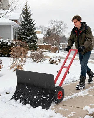 Pala quitanieves de alta resistencia hoja de acero con ángulo de empuje ajustable doble mango Foto 1 de 4