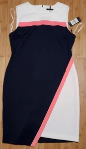 Tommy Hilfiger Womens Sz 14 Asymmetrical Hem Sheath Dress Color-Blocked Back Zip - Picture 1 of 11