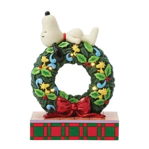 Jim Shore Peanuts SNOOPY SCHLAFEND AUF LED KRANZ - FROHE HOLIDAY TRÄUME 6017242 - Bild 1 von 8