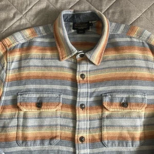 Pendleton Driftwood Flanellhemd Herren Large blau orange gestreift Baumwolle sämisch - Bild 1 von 4