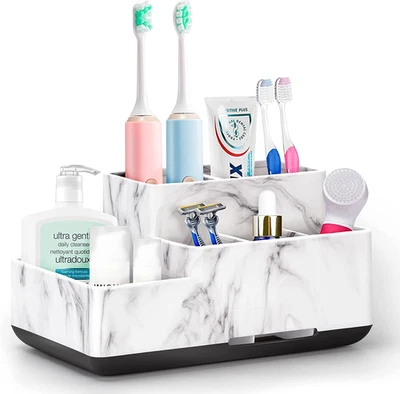 Toothbrush Holder,Bathroom Organizer Countertop, 5 Compartments Multifunctional  - Image 1 of 4