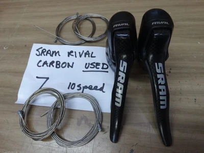 SRAM Rival Carbon 2 x 10 speed Carbon Shifters + USED + NEW CABLES   (7) - Image 1 of 4