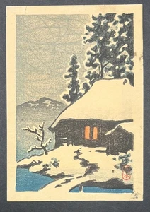 Original c1930 KAWASE HASUI 'Evening View of SNOW Coved COTTAGE' Woodblock Print - Picture 1 of 7