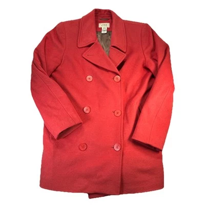 Chaqueta LL Bean Mujer 10 Lana Cachemira Doble Pecho PeaCoat Azul Marino Rosa Coral Foto 1 de 4