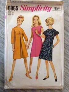 Vintage 60s Simplicity 6865 Tent Shift Dress Pattern Mod Size 12 CUT - Picture 1 of 2