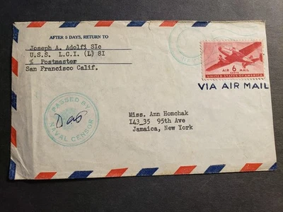 USS LCI (L)-81 Naval Cover WWII Censored LANDING CRAFT Sailor's Mail - Image 1 of 2