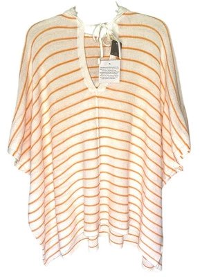 Poncho Anthropologie VINTAGE con Capucha XS S 0 2 4 6 Polilla Naranja Marfil Náutico Nuevo con Etiquetas Foto 1 de 4