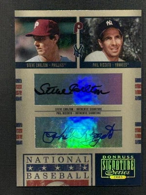 2005 Donruss Signature Series STEVE CARLTON PHIL RIZZUTO Dual AUTO HOF - Image 1 of 2