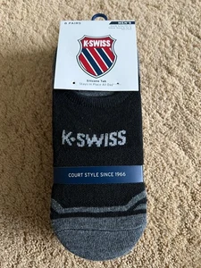 K-Swiss Socks Mens No Show Liner Silicone Tab Size 10-13 Black Gray 8 Pair - Picture 1 of 5