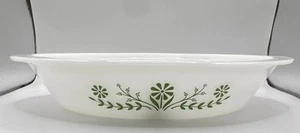 Vintage Oval 1 QT Glasbake Green Floral Divided Casserole Dish Made In USA - Picture 1 of 5