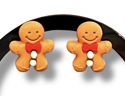 Gingerbread Man Earrings Christmas Holiday Cookie Gift Earrings Hypoallergenic - Image 1 of 2