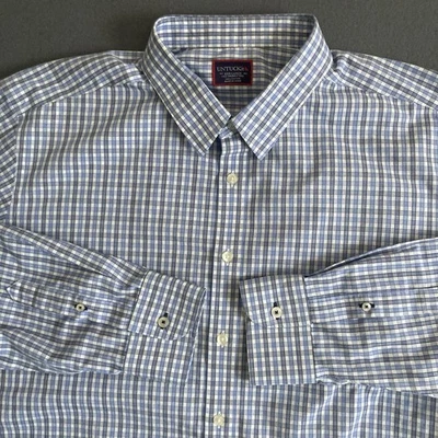 Camisa masculina UNTUCKit xadrez azul 3XLT manga longa sem rugas botão para cima - Imagem 1 de 4