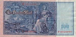 Reichsbanknote 100 Mark v. 21.4.1910, Grab. Deu-39b, Erh. II - Bild 1 von 2