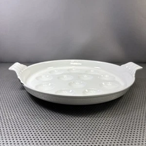 Plato de hierro fundido vintage Le Creuset Escargot 12 caracoles blanco 9,5" hecho en Francia - Imagen 1 de 10
