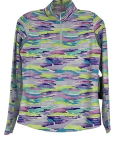 Camisa IBKUL para mujer talla XS 1/4 cremallera cuello falso manga larga golf púrpura azul verde - Imagen 1 de 9