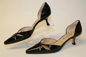 Scarpe decolte Manolo Blahnik donna 7,5 37,5 punta tacco a gattino D'Orsay vernice - Foto 1 di 24