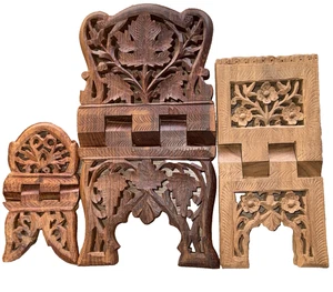 Lot of 3 Bible Hand Carved Wooden Book Stands Folding Cookbook Holders - Imagen 1 de 17