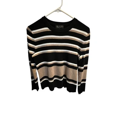 Top tejido a rayas Investments Petites PM negro blanco tostado neutro suave Foto 1 de 4