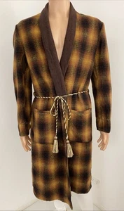 Vintage XOS Modern S-M Norwellan Brown Wool Belted Dressing Gown Smoking Jacket - Picture 1 of 21