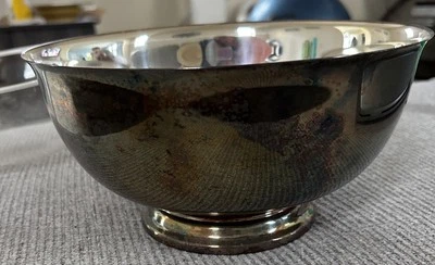 Vintage Plateado Paul Revere Bowl 105 Caña y Bartón 9" con Forro de Plástico Foto 1 de 4