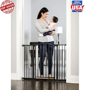 Adjustable Baby Gate Easy Step Pressure Mount Metal Safety Gate Kids Pets Bronze - Picture 1 of 7