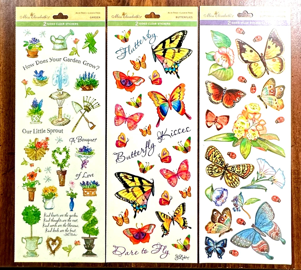 Pegatinas mariposas de jardín de colección álbumes de recortes fabricación de tarjetas Miss Elizabeth's 2 caras Foto 1 de 2