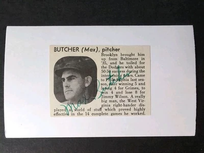 Max Butcher (d.1957) Signed Autograph Cut Debut 1936 Brooklyn Dodgers - Image 1 of 2