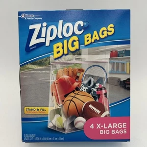 Ziploc Big Bag 4 Count XL 10 Gallon 2'x20" Double Zipper Sturdy Handle Zip Lock - Picture 1 of 5