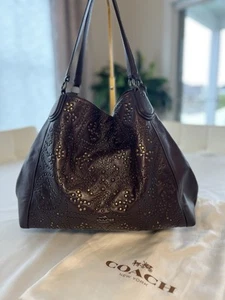 COACH Oxblood Edie Studded Soft Leather Triple Section Shoulder Bag RARE - Picture 1 of 8
