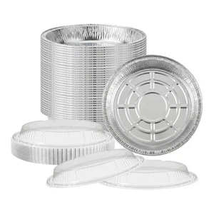 100 x Casseroles Aluminium 9" Poêles Rondes Jetables en Feuille avec Couvercles Dôme Cuisson, Stockage - Photo 1/17