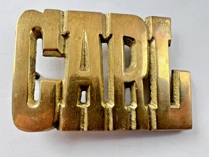 Fibbia cintura CARL uomo ottone metallo tono oro western cowboy nome personalizzata - Foto 1 di 6