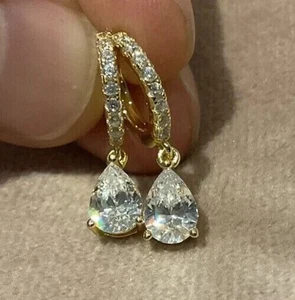 2.20Ct Pear-Cut VS Lab Grown Diamond Drop Dangle Wedding Earring 14K Yellow Gold - Picture 1 of 3