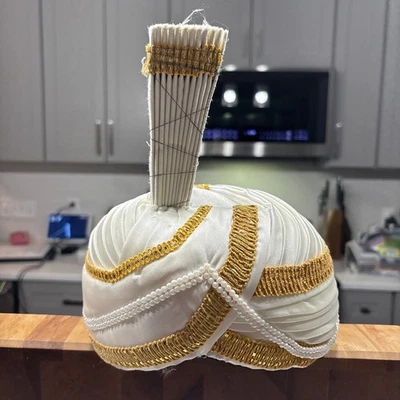 Halloween Costume Vtg Turban  Satin With Tiny Pearl Chain And Gold Beading OSFM - Image 1 of 4