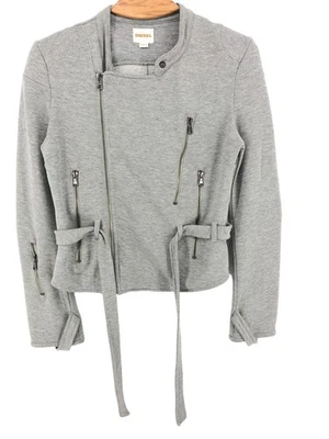 DIESEL 女式全拉链灰色跳线大衣夹克 S 码 — 第 1/4 张图片