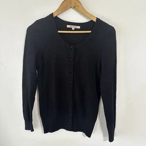 Review Women’s Long Sleeve Black Knit Button Cardigan Size 12 - Picture 1 of 8
