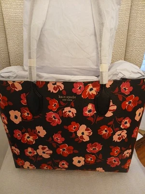 NUEVO CON ETIQUETAS $248 Bolso Grande Kate Spade Bleecker Negro Otoño Amapolas Multi Bolsa Muñequera Foto 1 de 4