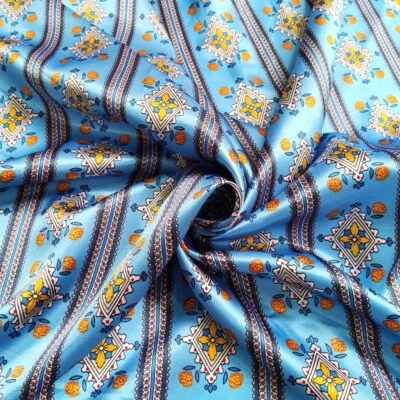 1 yard X 1.48 meter Retro Floral Satin Fabric Material For Scarf Headband Crafts - Image 1 of 4